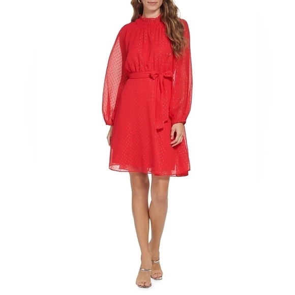 Dkny Dresses & Skirts - DKNY-Balloon Sleeve Belted  Chiffon Dress
